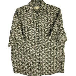 Vintage Cotton Men's Button Up Shirt Extra Large Short Sleeve Paisley Green/Tan